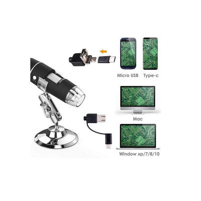 An 1000 X 3 in 1 USB Digital Microscope Camera Endoscope 8LED Magnifier with Stand 3-in-1 Type-c Electronic Magnifier Endoscope