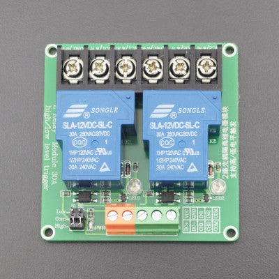 An 2 Channel 30A 12V Relay Module Supports High and Low Trigger Optocoupler