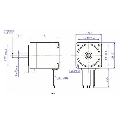 An 28HS51-0674 NEMA14 1.2Kg-cm Stepper Motor Round-Type Shaft