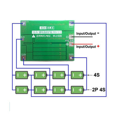 An 4 Series 40A 18650 Lithium Battery Protection Board 14.8V 16.8V with Balance for Drill Motor Lipo Cell Module