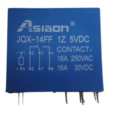An Asiaon 5V 16A DC JQX-14FF-1Z-5V 8-Pin SPDT Power PCB Mount Relay