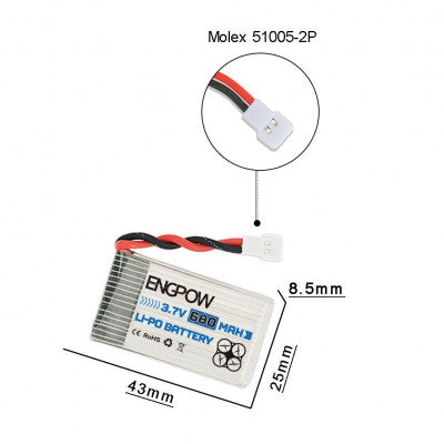 An Engpow 3.7V 600mAH (Lithium Polymer) Lipo Rechargeable Battery for RC Drone