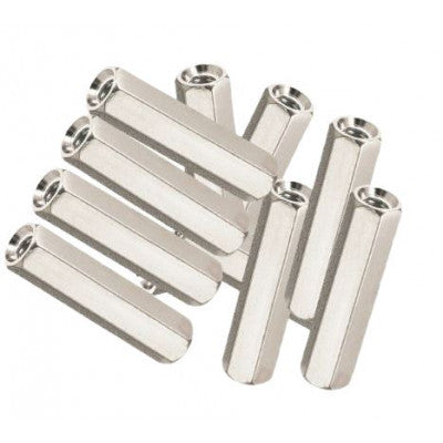 An M4x10mm Female to Female Nickel Plated Brass Hex Standoff Spacer - 5 Pieces pack