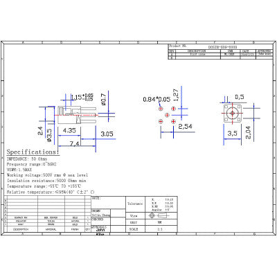 An MMCX Connector Jack Straight Through Hole for PCB Mount