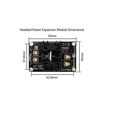 An MOS25 12 to 50V 25A 3D printer Heat Bed Power Expansion Module with Cables