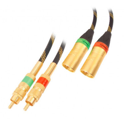 An MX 2 RCA Plug To MX 2 x 3 Pin MIC Male Gold Plated Connector XLR Cord with Nylon Mesh 2 Meter (MX-3096)