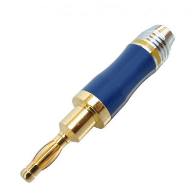 An MX 4mm Banana Male Plug Connector Gold Plated Blue and Pale Chrome Metal Cap Heavy Duty For 6mm Cable (MX-2896)