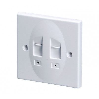 An MX Dual Port Face Plate Cat 5E and Cat 6 IO with Shutter 86mm x 86mm (MX-2539)