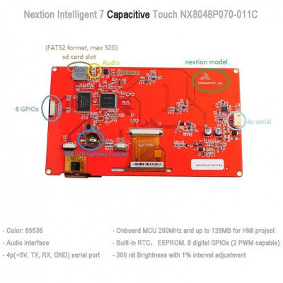 An Nextion 18.1 cm (7 inch) Intelligent NX8048P070-011C HMI Capacitive Touch Display