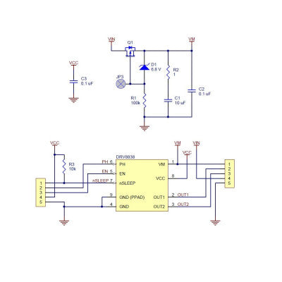 An Pololu DRV8838 Single Brushed DC Motor Driver Carrier