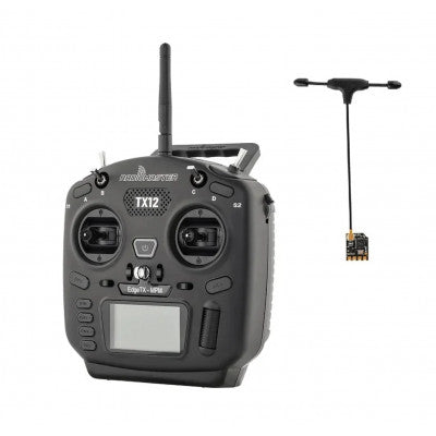 An Radiomaster TX12 MKII ExpressLRS EdgeTX Transmitter with RP1 ExpressLRS 2.4ghz Nano Receiver