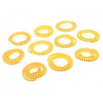 An Self Locking Yellow Flexible Cable Marker PVC Ferrules (Numbered 0 to 9) 2.5 sq mm