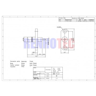 An SMB Connector Straight Flange Female 2 Hole for Panel Mount