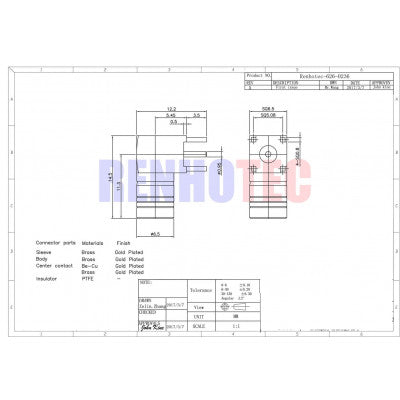 An SMB RF Coax Angled Through Hole Male for PCB Mount