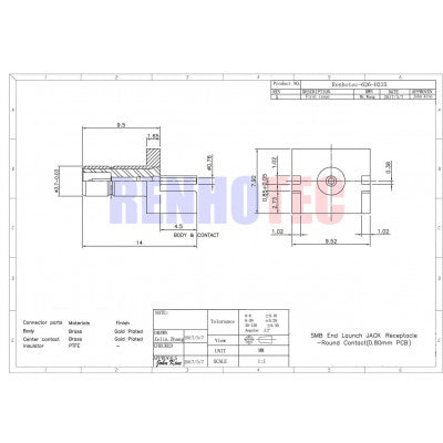 An SMB RF Coax Female Straight Gold Plated for Edge Mount