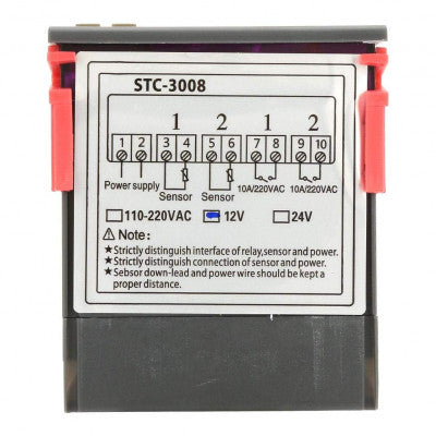An STC-3008 DC12V Dual Display Thermostat Temperature Controller with 1M NTC Probe