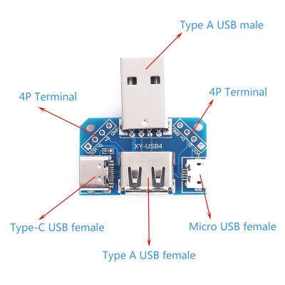 An USB Adapter Board Male To Female Adapter Micro USB/Type-C Interface 4P 2.54mm