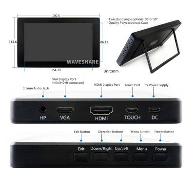 An Waveshare 7 Inch Capacitive HDMI LCD Display (H) with Case 1024x600