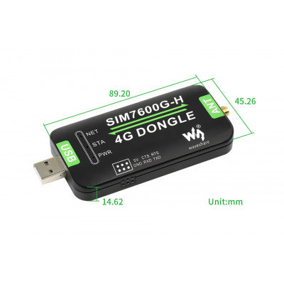 An Waveshare SIM7600G-H 4G DONGLE, GNSS Positioning, Global Band Support