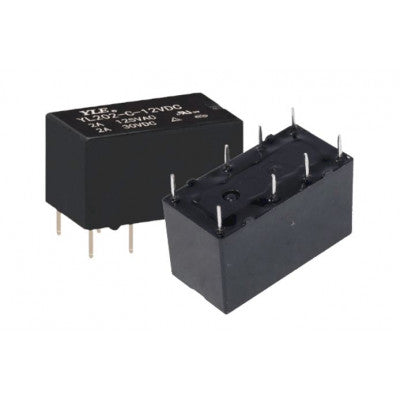 An YLE 12V 2A DC YL202-C 8 Pin DPDT PCB Mount Telecom Relay