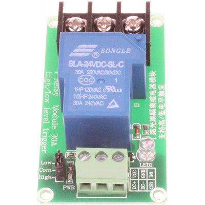 An 1 channel 24V 30A Relay Control Board Module with Optocoupler