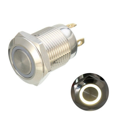 An 12mm 12V Ring Light Self-Lock Non-momentary Metal Push-button Switch-White Light