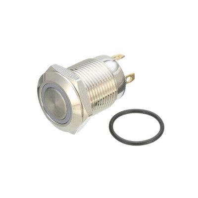 An 12mm 12V Ring Light Self-Lock Non-momentary Metal Push-button Switch-White Light