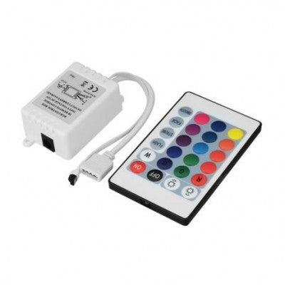 An 12V 5050 RGB LED Strip Controller box with 24 Key IR Remote Control