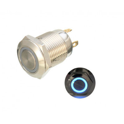 An 16mm 12V Ring (Blue Light) Self-Lock Non-Momentary Metal Push-button Switch