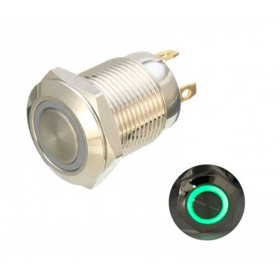 An 16mm 12V Ring (Green Light) Self-Lock Non-Momentary Metal Push-button Switch