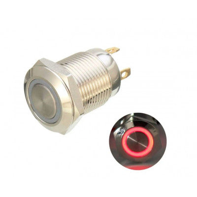 An 16mm 12V Ring (Red Light) Self-Lock Non-Momentary Metal Push-button Switch