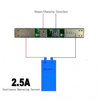 An 1S 18650 Li-ion Lithium Battery BMS Charger Protection Board for 3.7V Battery