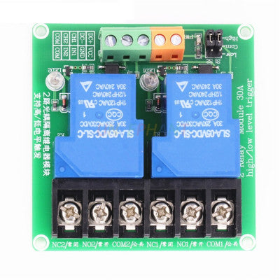 An 2 Channel 5V 30A Relay Module Supports High and Low Trigger Optocoupler