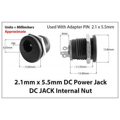 An 2.1 x 5.5mm DC Power Jack Socket Female - Panel Mount