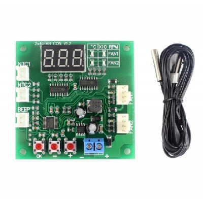 An 2CH 4 Wire LED Digital PWM Motor Speed Controller Fan Temperature Controller Buzzer Alarm DC 12V 24V 48V with 50CM Cable