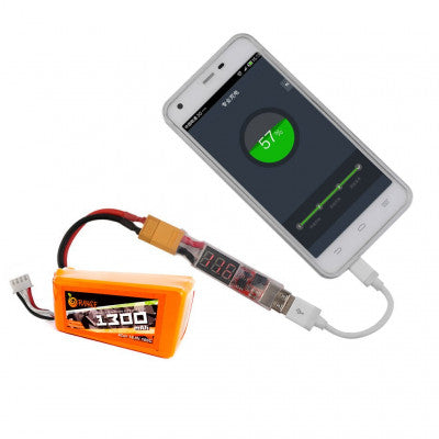 An 2S-6S Lipo Battery with XT60 Plug to USB Cellphone Charger Adapter with Voltage Display