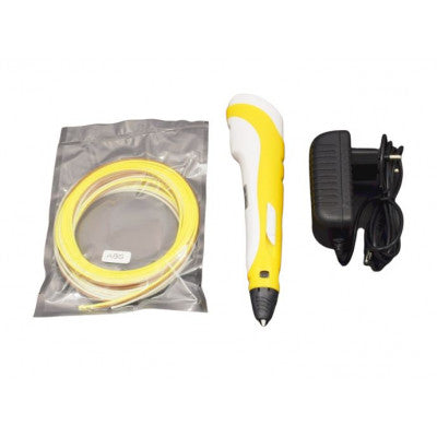 An 3D Printing Pen with Filament and Power Adapter - Yellow color