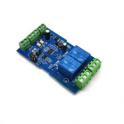 An 5V DC 2 Channel Relay Module with 7-24V Modbus RTU protocol and RS485/TTL Anti-reverse Connection