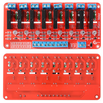 An 8 Channel 5V SSR G3MB-202P Solid State Relay Module Board for Arduino
