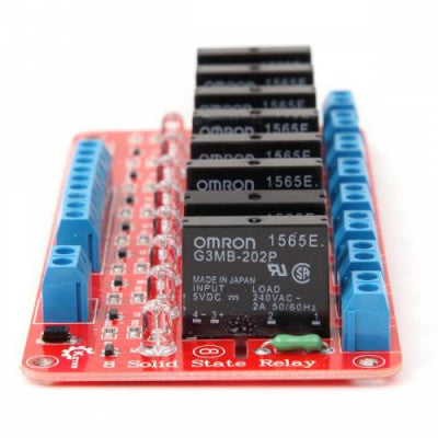 An 8 Channel 5V SSR G3MB-202P Solid State Relay Module Board for Arduino
