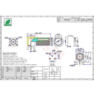 An 90 Degree F Type Connector Female Bulkhead For PCB Mount
