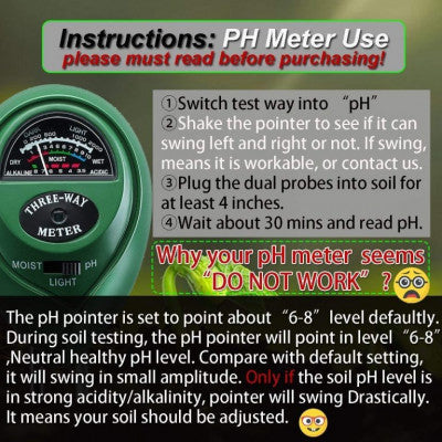 An 3 Way Soil Meter For Moisture, Light Intensity and pH Testing Meter