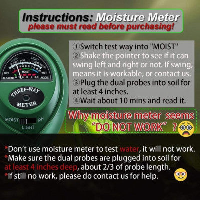 An 3 Way Soil Meter For Moisture, Light Intensity and pH Testing Meter