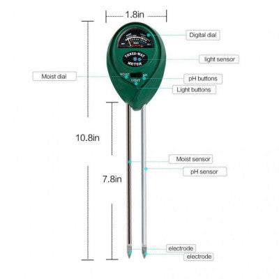 An 3 Way Soil Meter For Moisture, Light Intensity and pH Testing Meter