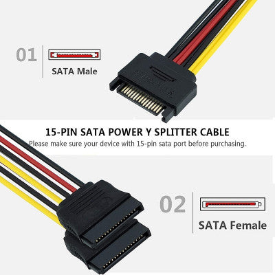 An All Copper 15PIN SATA Y Splitter Power Cord