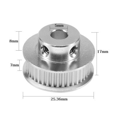 An Aluminum GT2 Timing Pulley For 7mm Belt 38 Tooth 5mm Bore