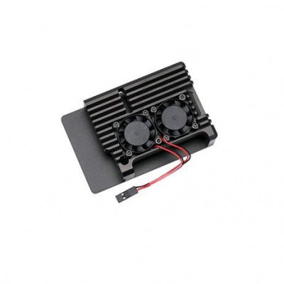 An Black Aluminum Heat Sink Case with Double Fans for Raspberry Pi 4 Model B