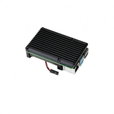 An Black Aluminum Heat Sink Case with Double Fans for Raspberry Pi 4 Model B