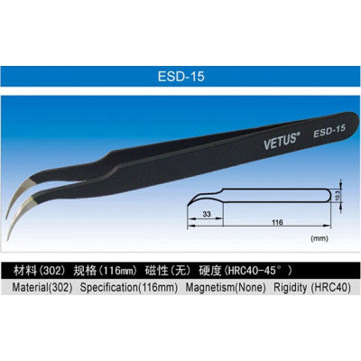 An Anti-Static Tweezers Vetus ESD - 6 Pieces Pack