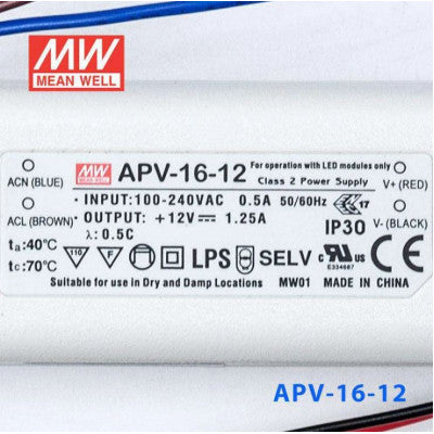An APV-16-12 Mean Well SMPS - 12V 1.25A 15W LED Power Supply